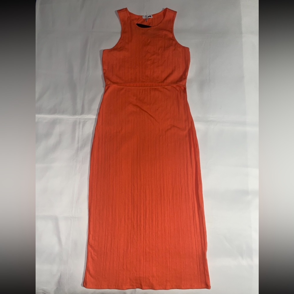 NWT Fashion Nova Orange Best Of Me Ribbed Coral Tank Top Cut Out Midi Dress